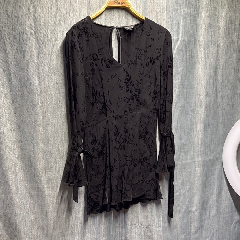 Topshop Black Floral Long Sleeve Dress size 2